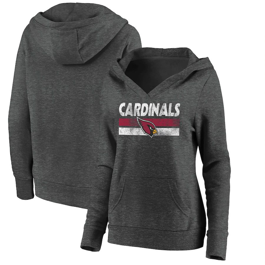Women Arizona Cardinals Fanatics Branded Charcoal First String V-Neck Pullover Hoodie